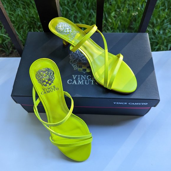 VINCE CAMUTO Neon Yellow Napa Leather Sandals Size 5.5 - Picture 4 of 10
